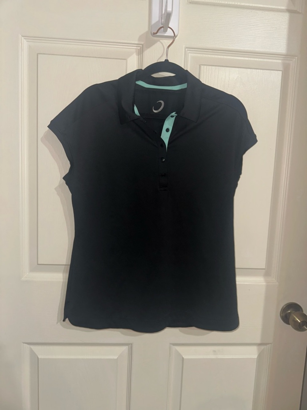 Zero Restriction Women’s Black Polo Shirt Blue Trim M golf tennis preppy